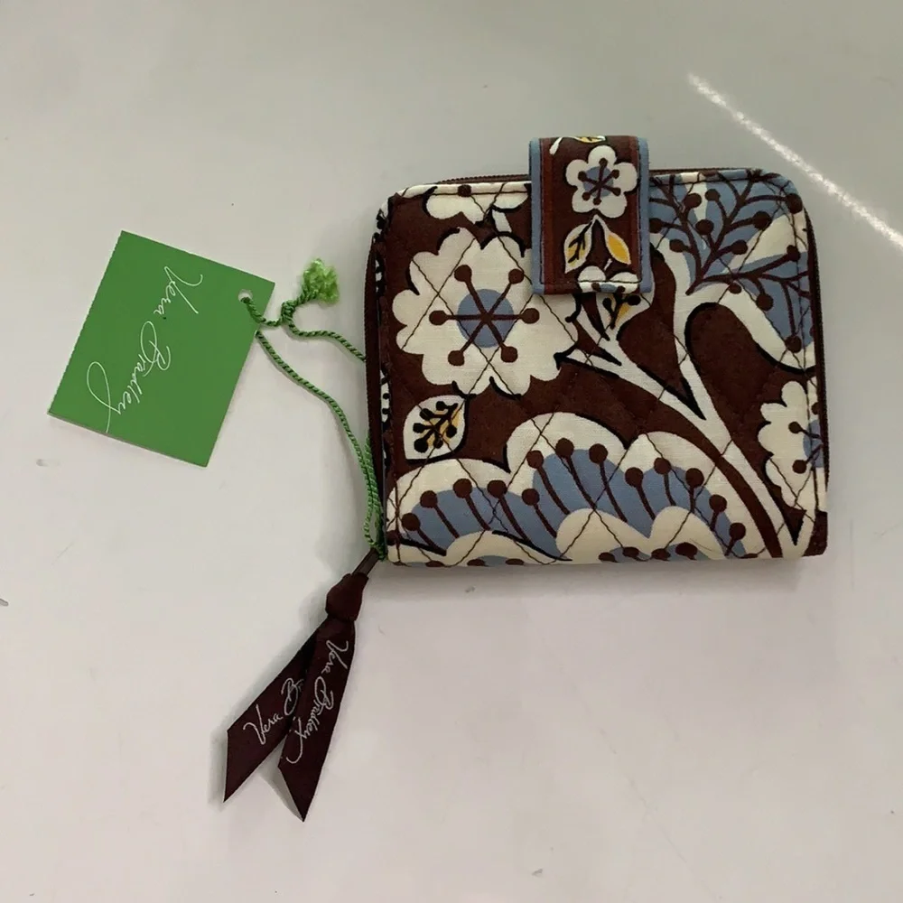 Vera Bradley mini wallet state blooms Brown blue print new with tags - Picture 4 of 6